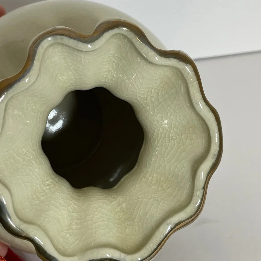 Japanese Satsuma Peacock Crackle Glaze Money Bag‎ Vase Red Tassel Gold Moriage